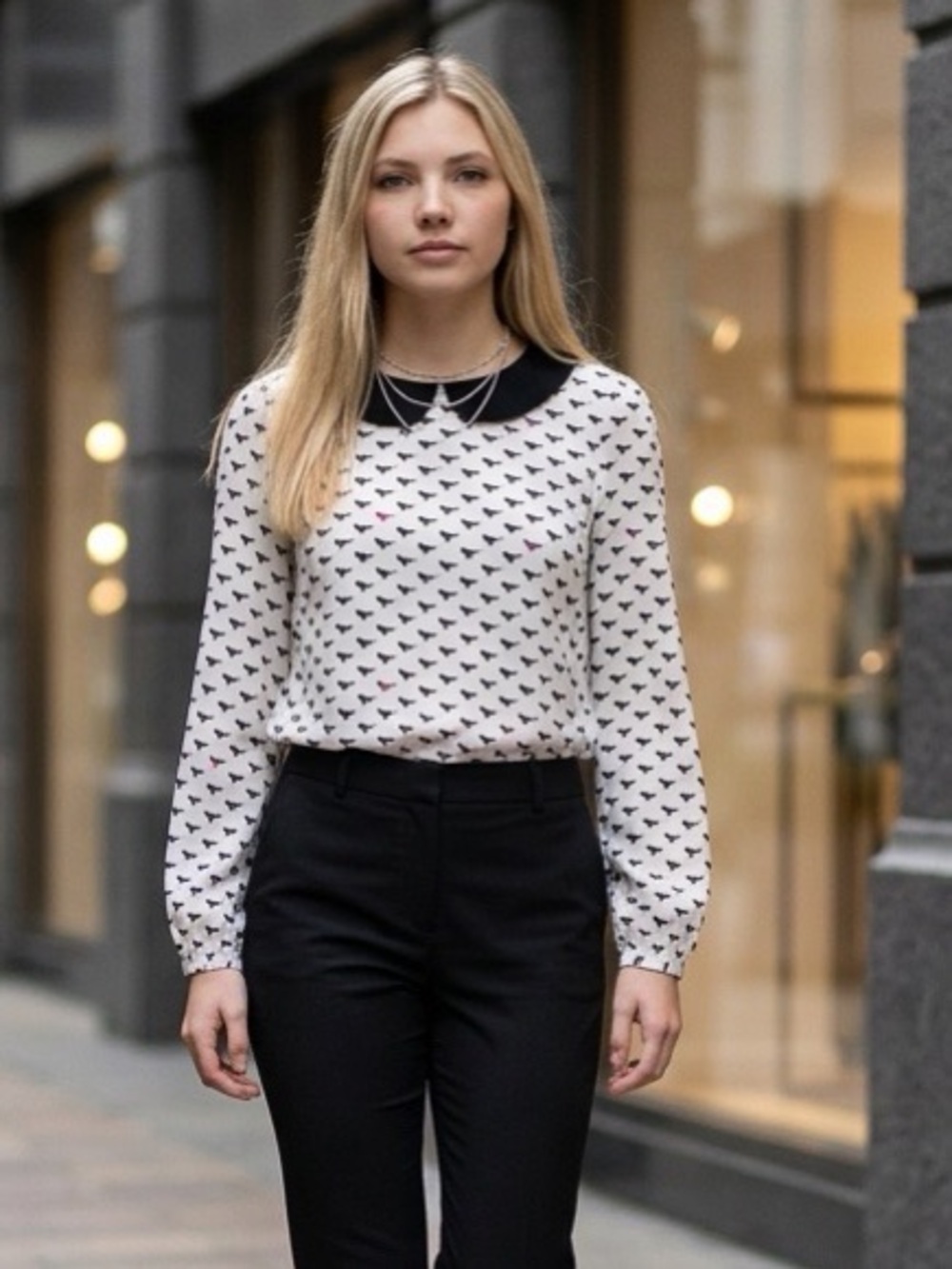 NWT Forever 21 Girls Bird Print Peter Pan Collar Blouse Size 13/14